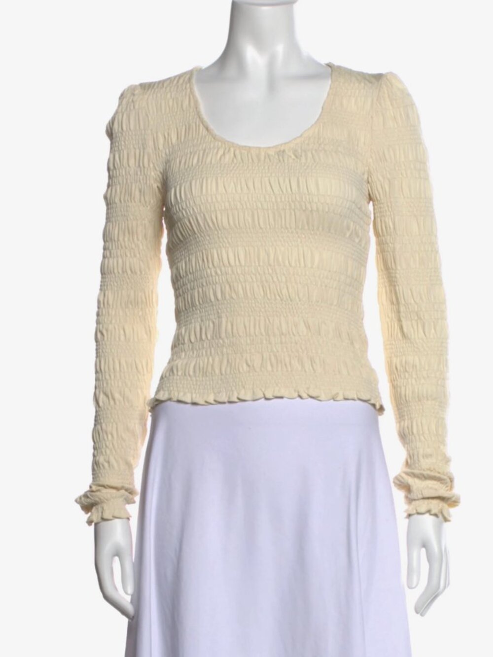 FRAME Ivory Ruched Scoop Neck Long Sleeve Top Size L